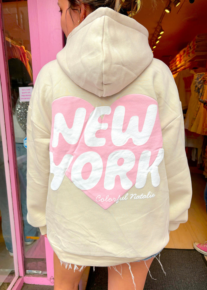 New York Heart Beige Puff Hoodie