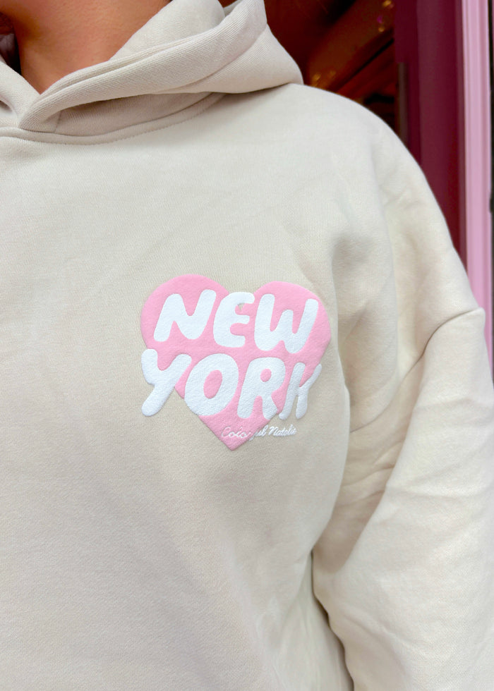 New York Heart Beige Puff Hoodie