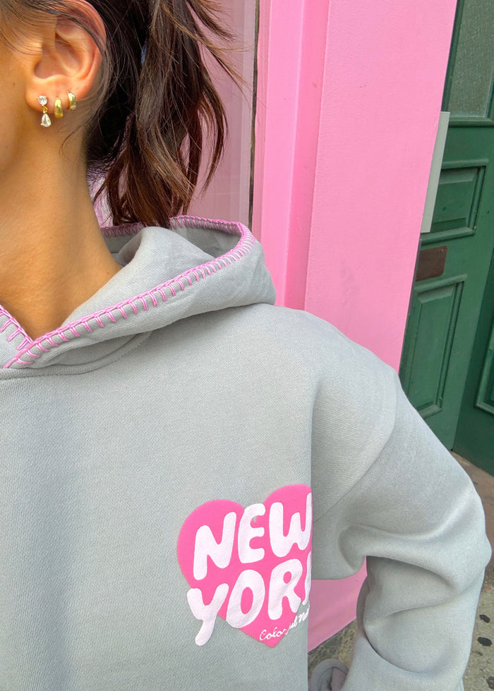 New York Heart Charcoal Stitched Puff Hoodie