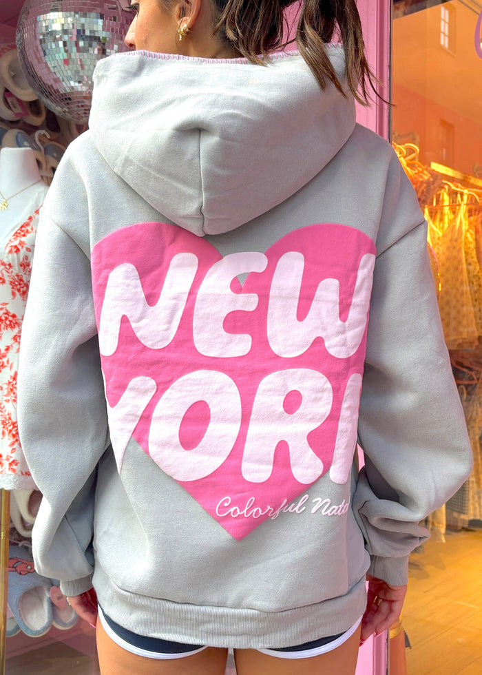 New York Heart Charcoal Stitched Puff Hoodie