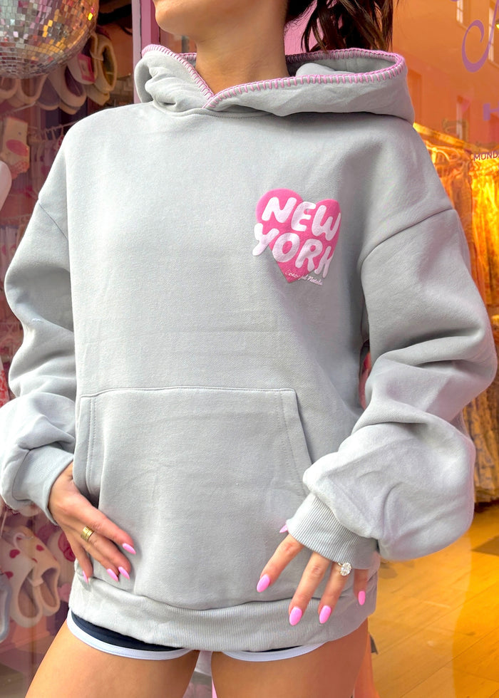 New York Heart Charcoal Stitched Puff Hoodie