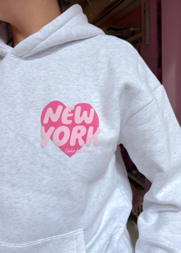 New York Heart Grey Puff Hoodie