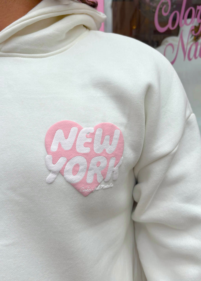New York Heart White Puff Hoodie