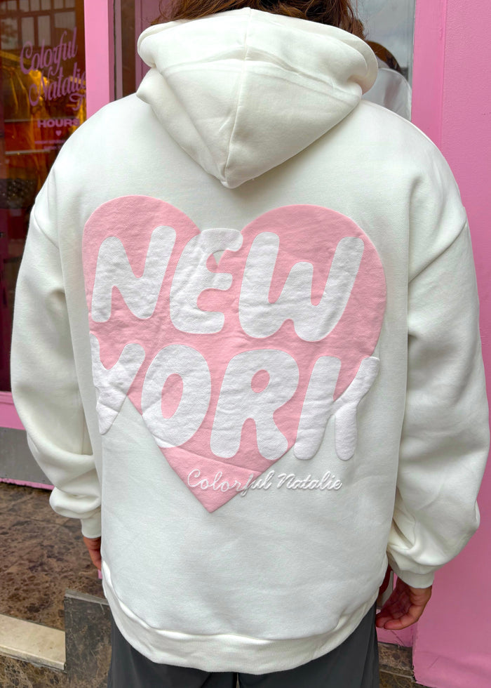New York Heart White Puff Hoodie