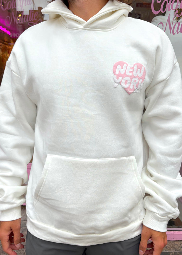 New York Heart White Puff Hoodie