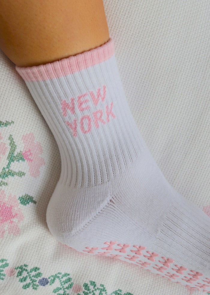 New York Pink Bow Grip Socks