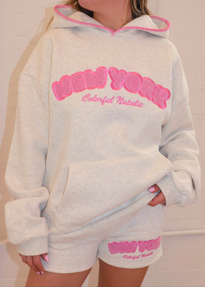 New York Pink Chenille Hoodie