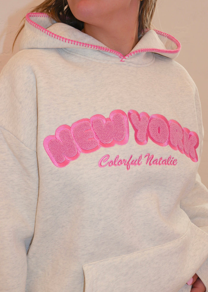 New York Pink Chenille Hoodie