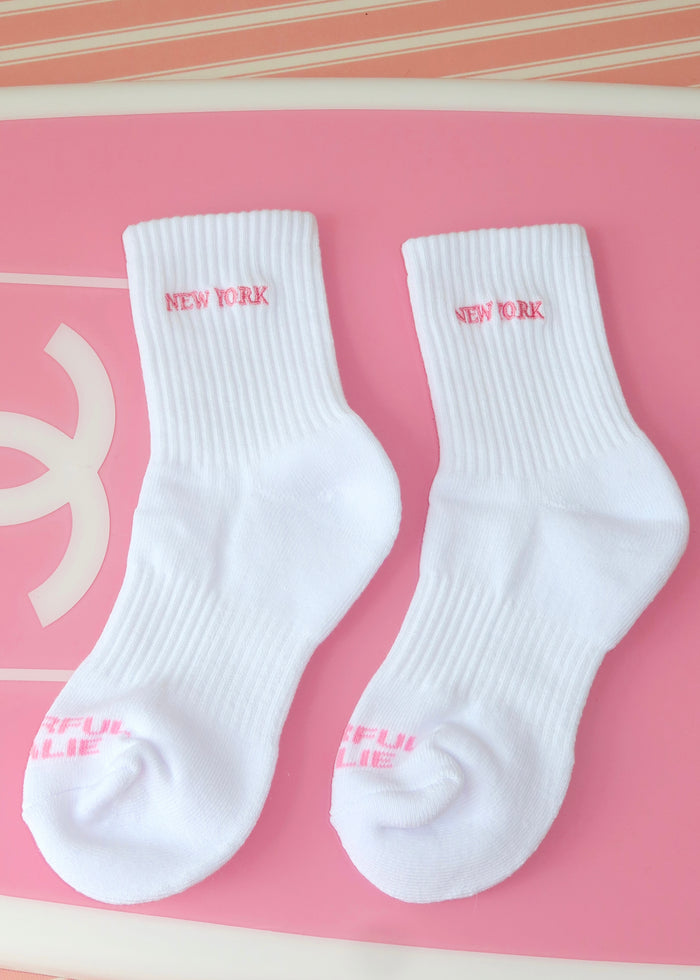 New York Pink Embroidered Sock