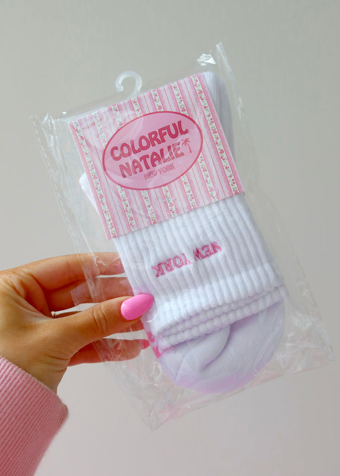 New York Pink Embroidered Sock