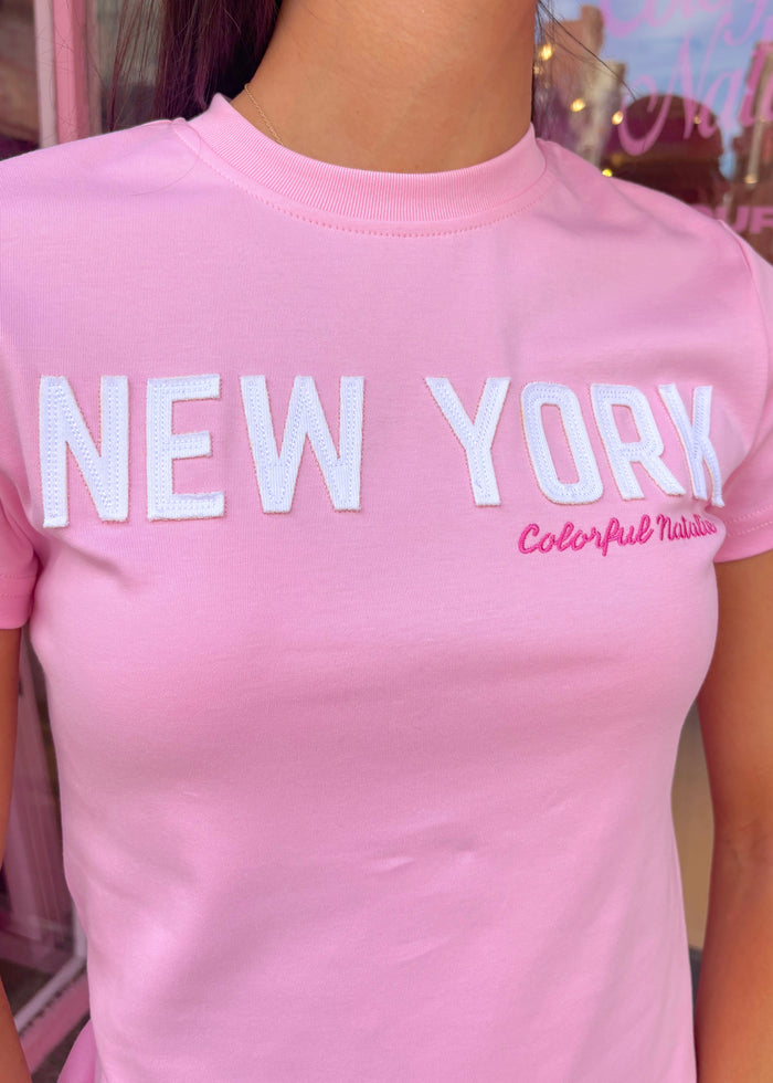 New York Pink Stitch Baby Tee