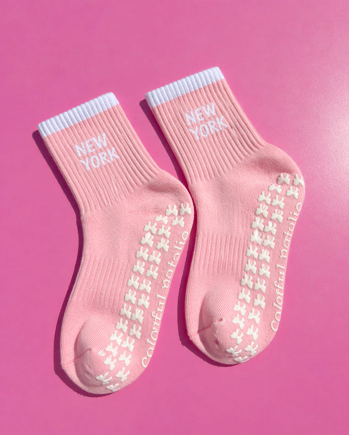 New York White Bow Grip Socks