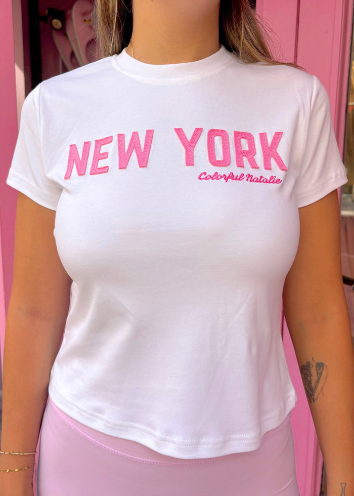 New York White Stitch Baby Tee