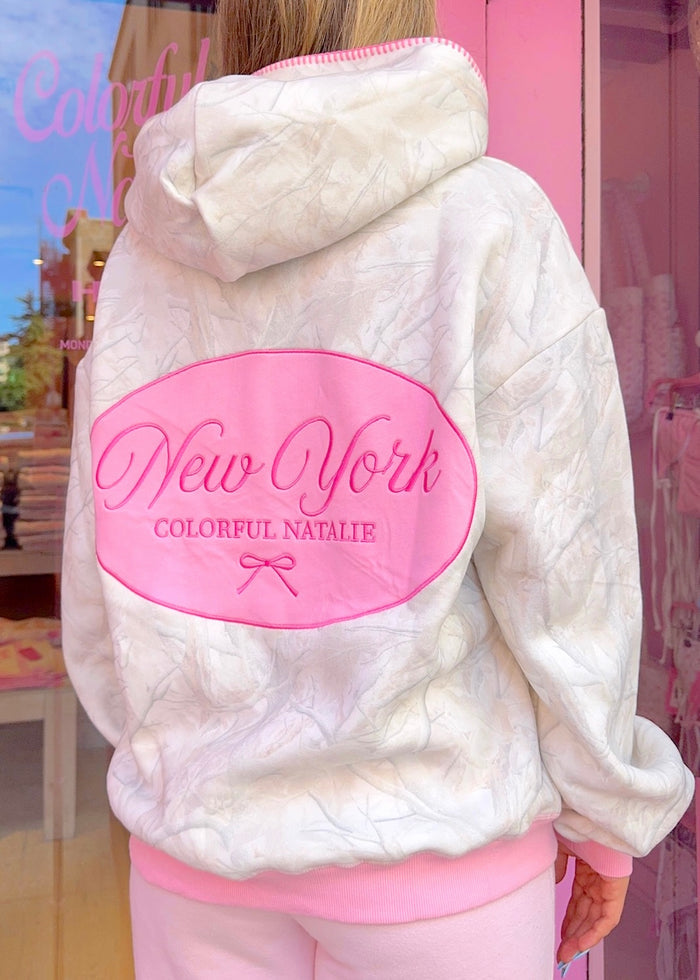NY Pink Bow Camo Patch Hoodie