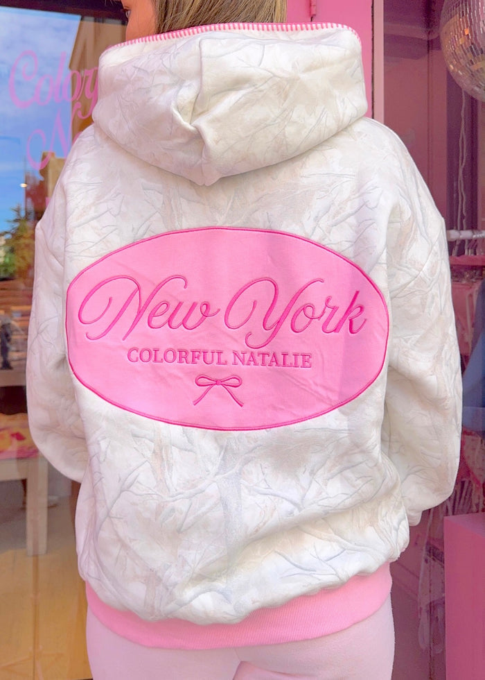 NY Pink Bow Camo Patch Hoodie