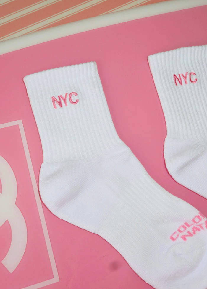 NYC Pink Embroidered Sock