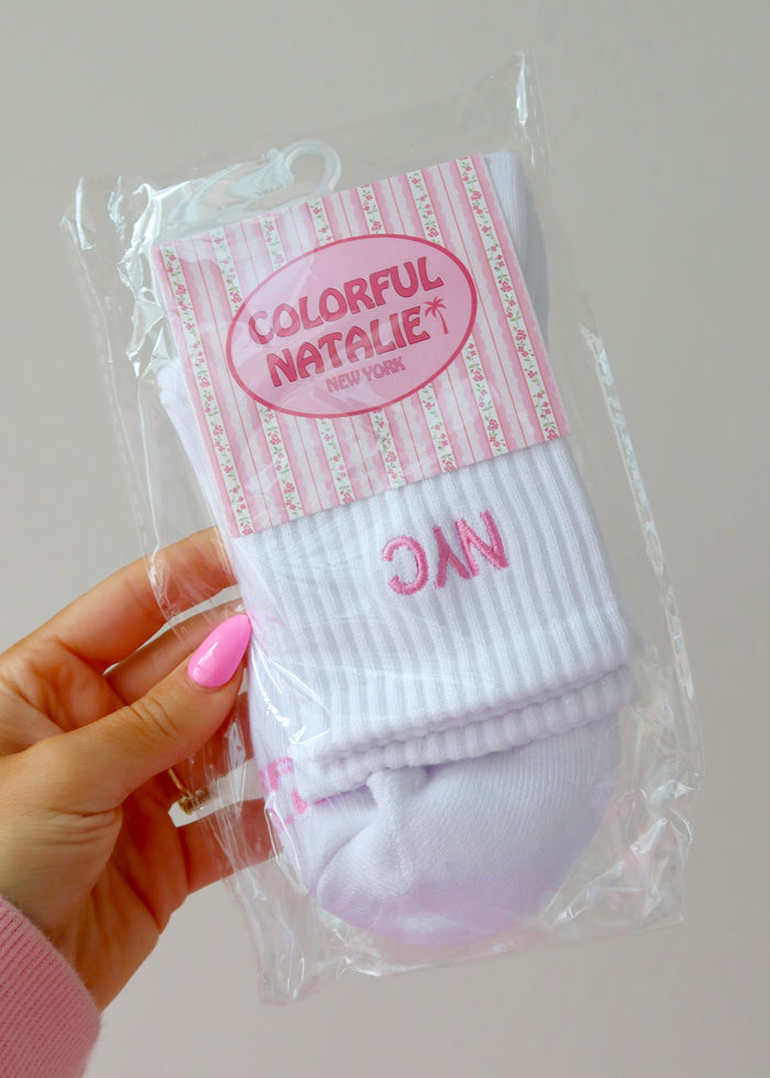NYC Pink Embroidered Sock