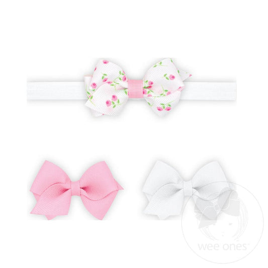 One Wee Rose-patterned Printed and Two Solid Wee Grosgrain Hair Bows