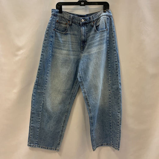 Pants: Barrel Leg Light Wash Jeans
