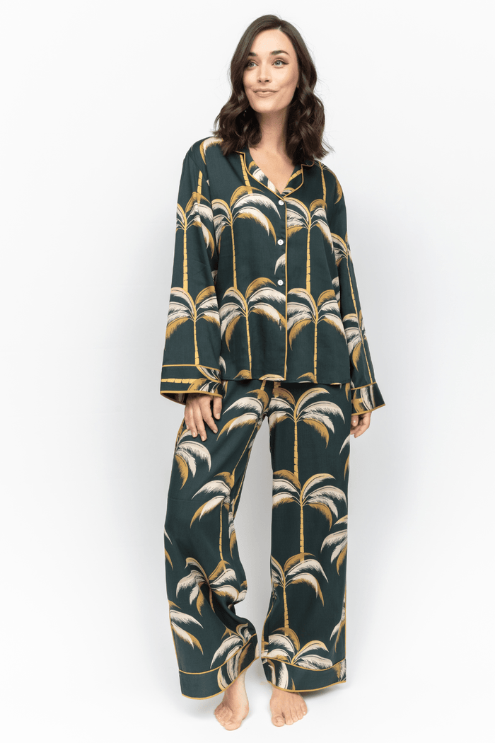 Fable & Eve Pimlico Palm Print Pyjama Set Emerald Green