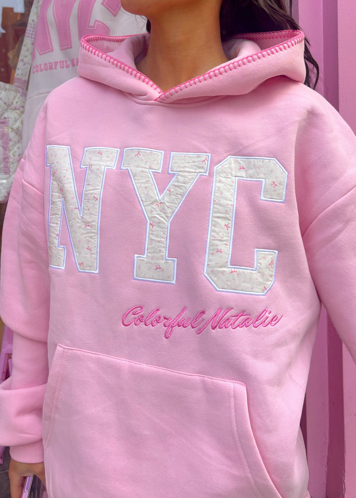 Pink Bow Lover Embroidered NYC Hoodie