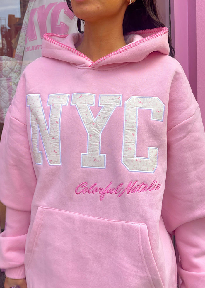 Pink Bow Lover Embroidered NYC Hoodie
