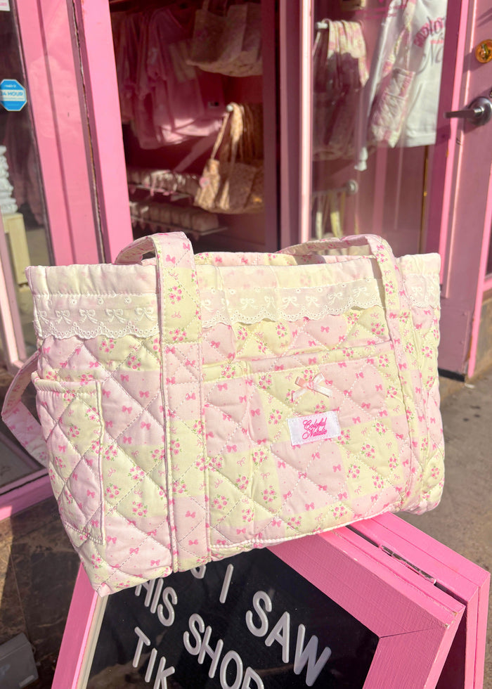 Pink Bows and Flowers Patchwork Tote