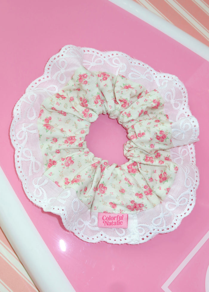 Pink Florals Lace Scrunchie