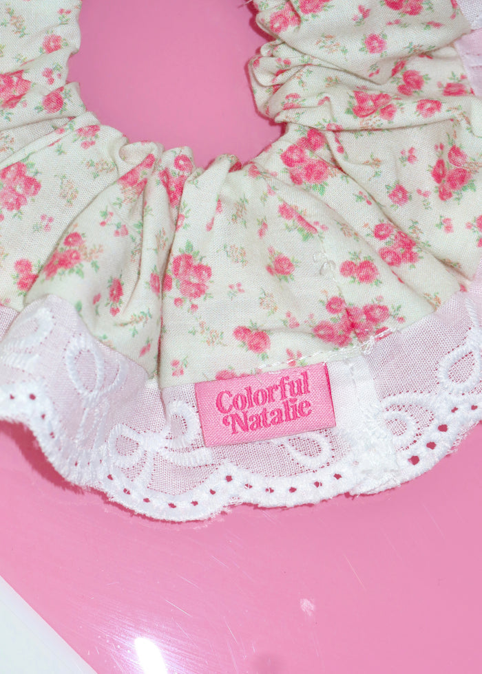Pink Florals Lace Scrunchie