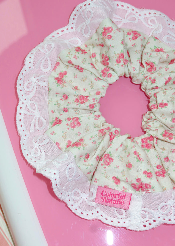 Pink Florals Lace Scrunchie
