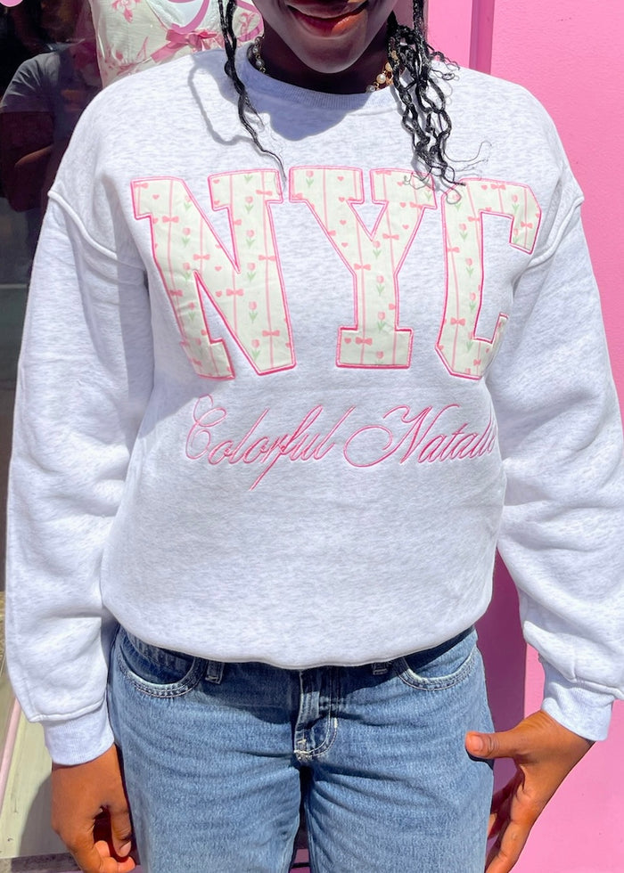 Pink Garden Embroidered NYC Crewneck
