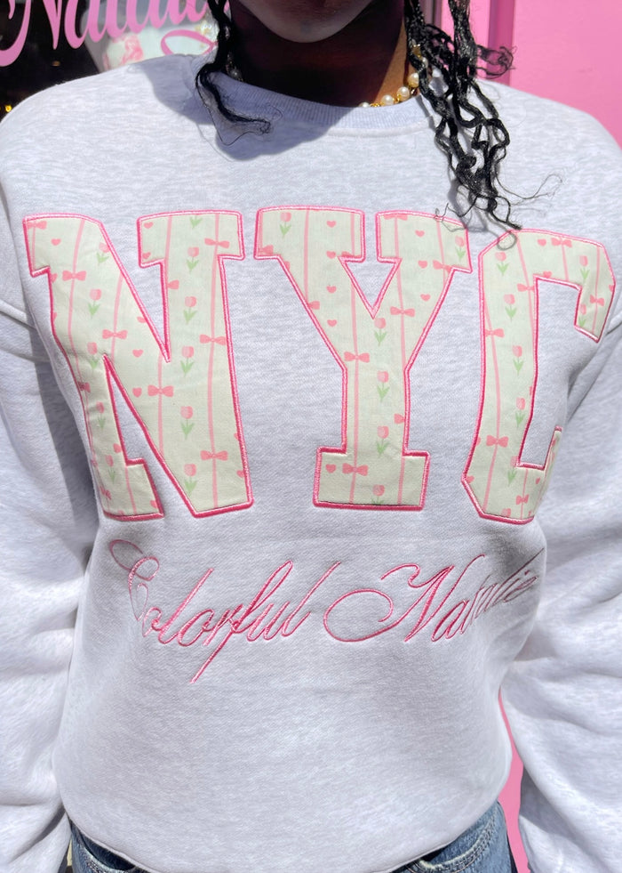 Pink Garden Embroidered NYC Crewneck