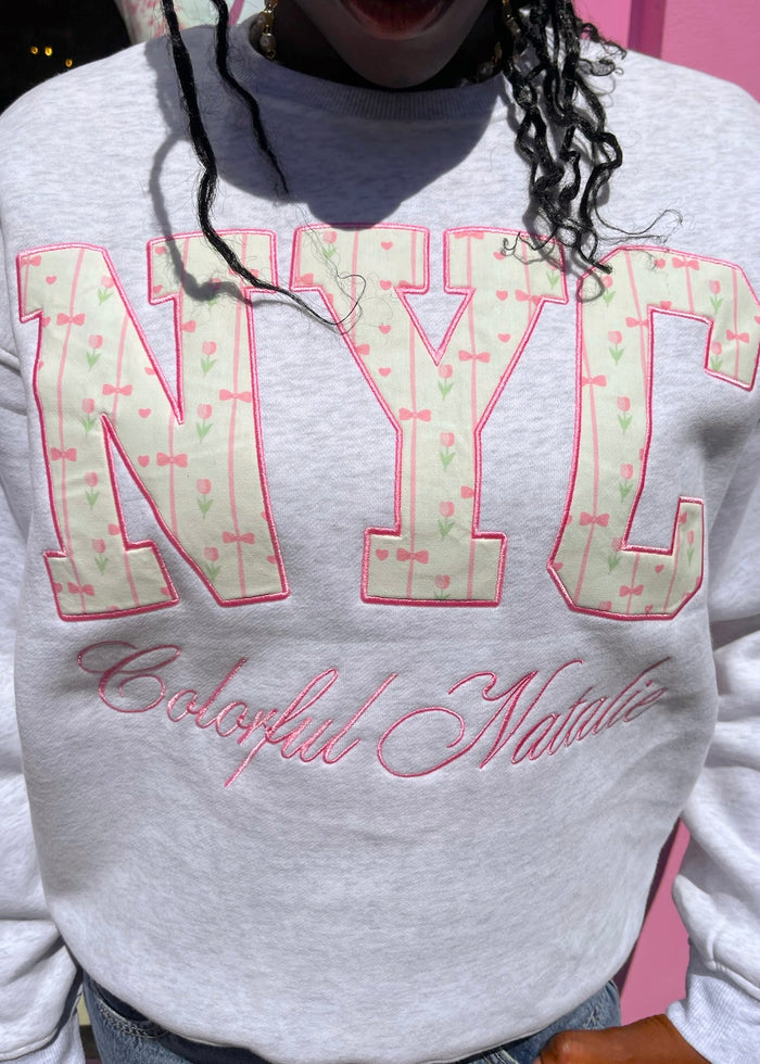 Pink Garden Embroidered NYC Crewneck