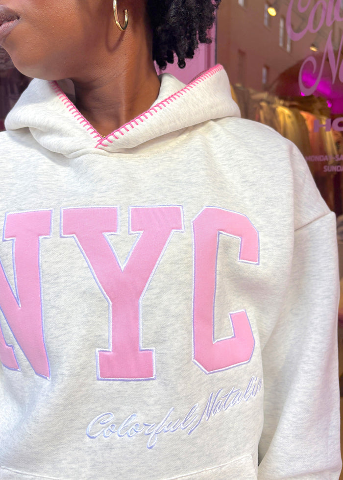 Pink Skies Embroidered NYC Hoodie