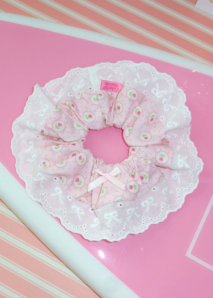 Pink Tulip Bows Lace Scrunchie