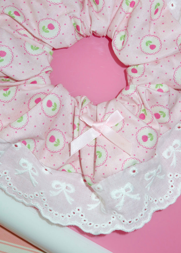 Pink Tulip Bows Lace Scrunchie