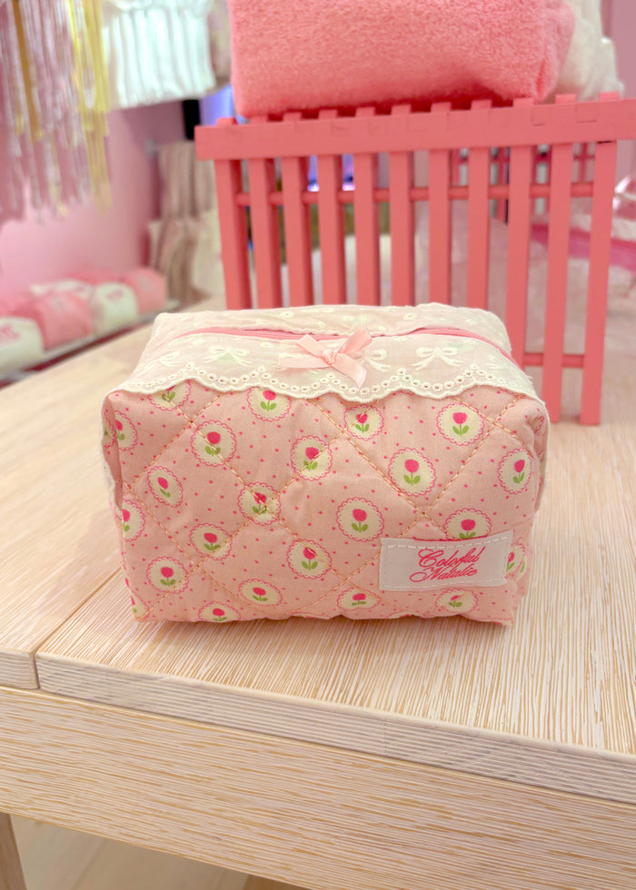 Pink Tulip Bows Makeup Bag