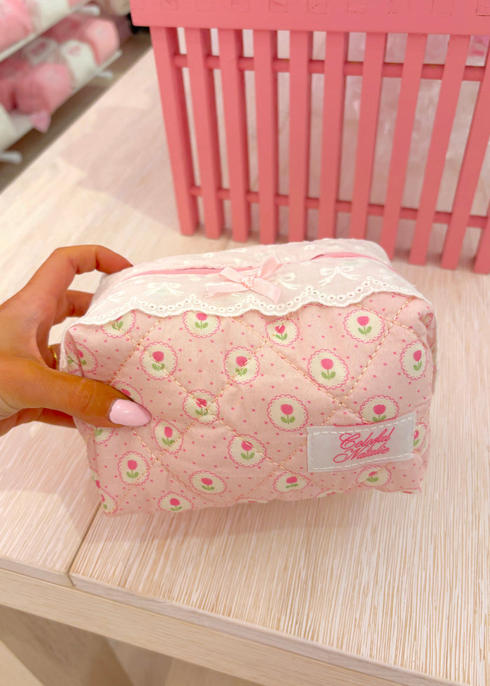 Pink Tulip Bows Makeup Bag