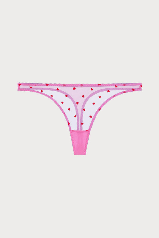 Priya Heart Embroidery Thong Flamingo Pink