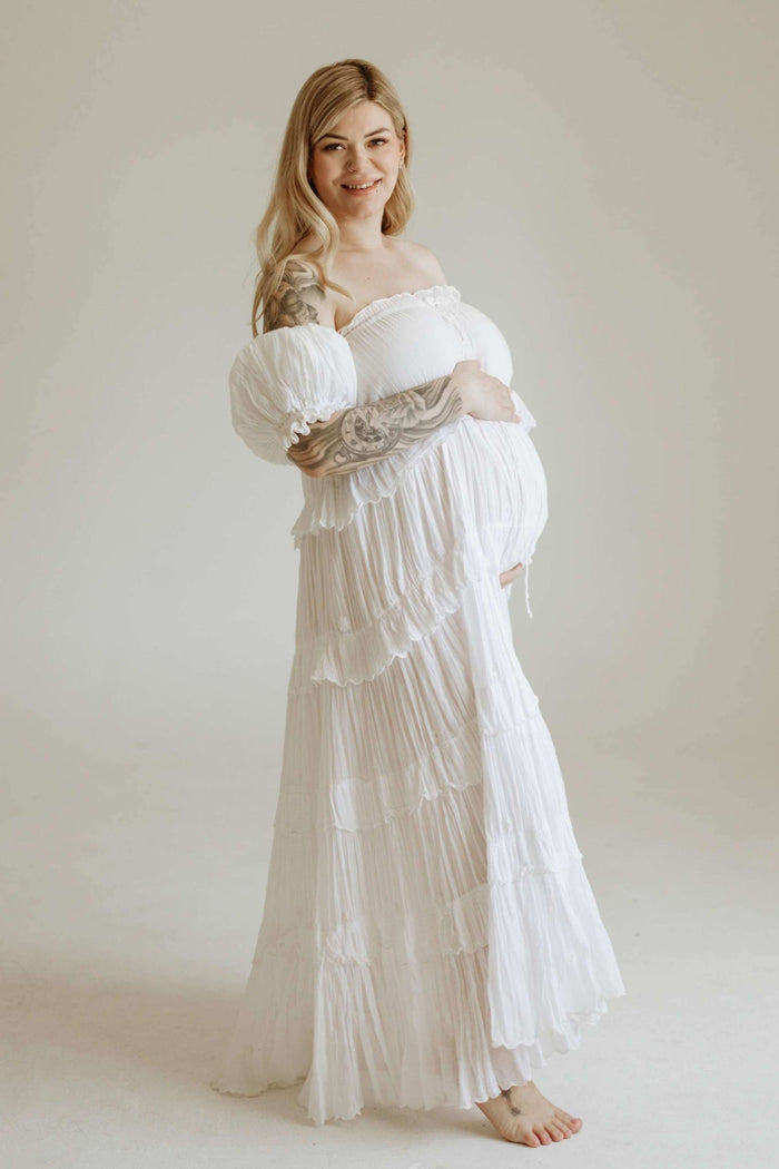 Maternity Dress Hire with Adjustable Drawstring on Bust Area - Rooh Collective Esha II Maxi Dress