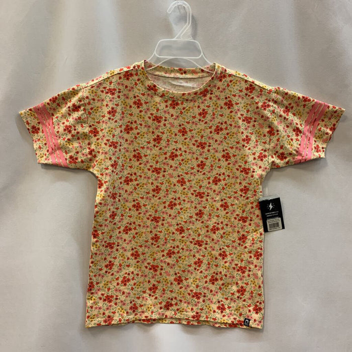 Shirt: Floral Pattern, Striped Sleeves NWT