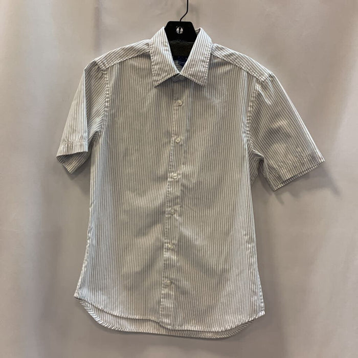 Shirt: Short Sleeve Collar Strip Button Up