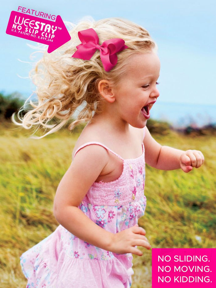 Small Classic Grosgrain Hair Bow (Plain Wrap) HOT PINK