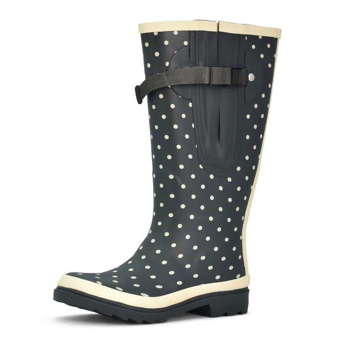 Classic grey wellies with cream polka dots