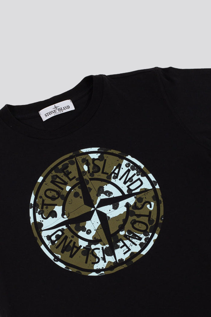 Stone Island T-shirt Logo Grande Camouflage Nero Bambino
