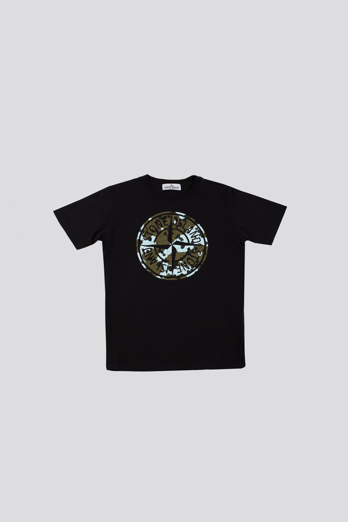 Stone Island T-shirt Logo Grande Camouflage Nero Bambino