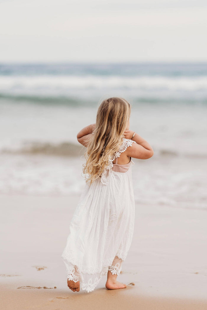 V-Shape Bodice Dress with Raw Edge Lace - Tea Princess Chloe Dress - Girl Dresses For Hire