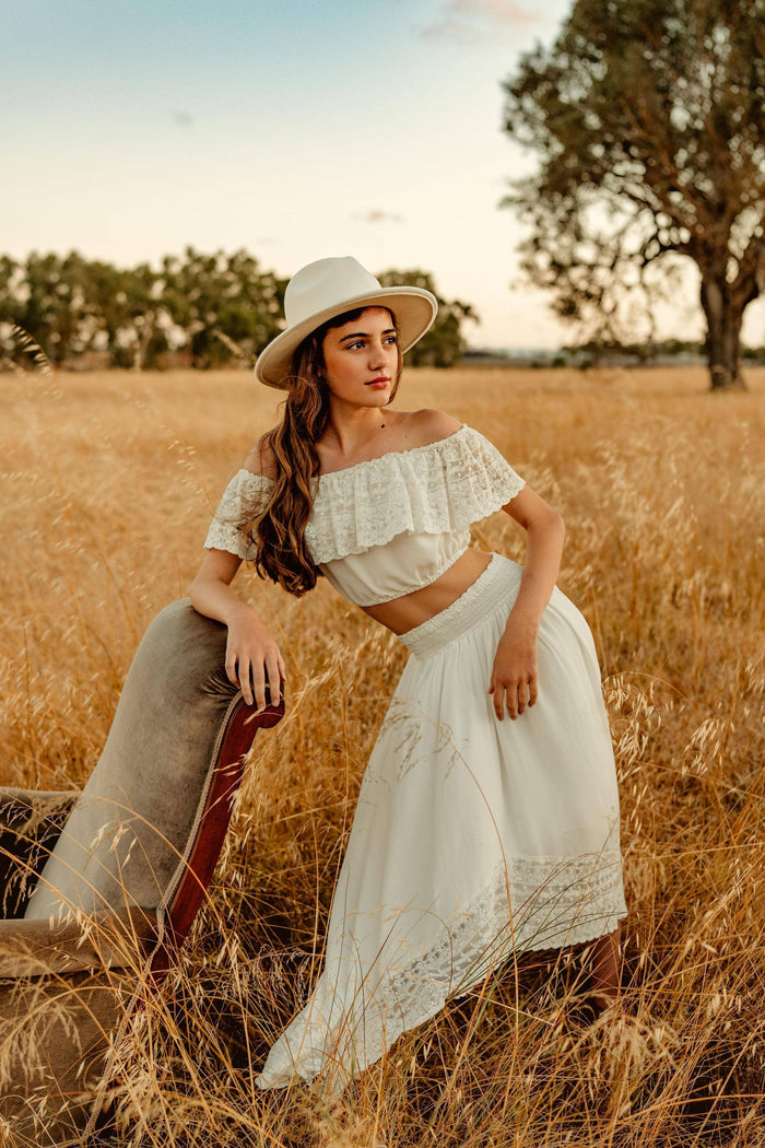 Off-White Ruffled Lace Top: Girl Dresses For Hire - Tween Dress Hire - Tea Princess Eve Two Piece Set