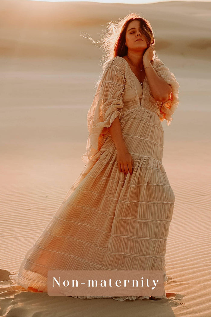 Chic and Comfortable Fit Maternity Dress Hire - Reclamation Gowns Rental: We Are Reclamation Wonderment and Awe Gown - Sheer Chiffon Family Photoshoot Dress Hire