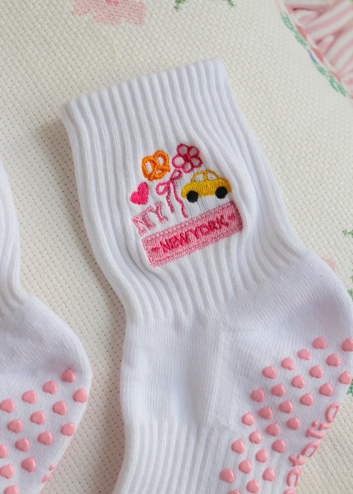 White NY Themed Grip Socks